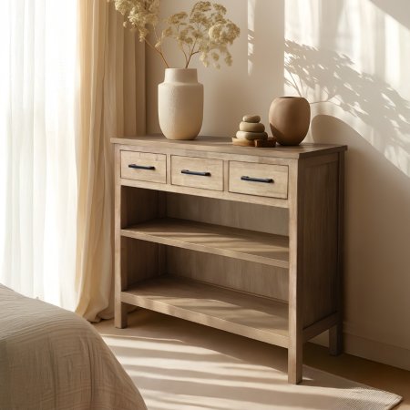 כוננית עץ וינה | 3 מגירות ו2 מדפים